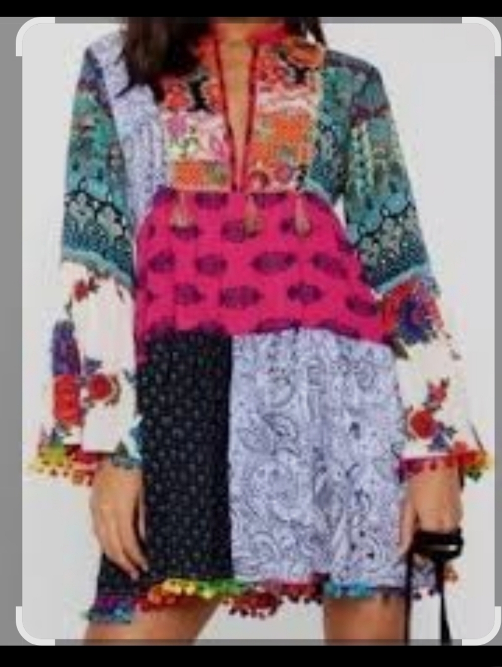ANANDAS COLLECTIOM , Vibrant Patchwork Boho Tunic Dress in Multicolor
